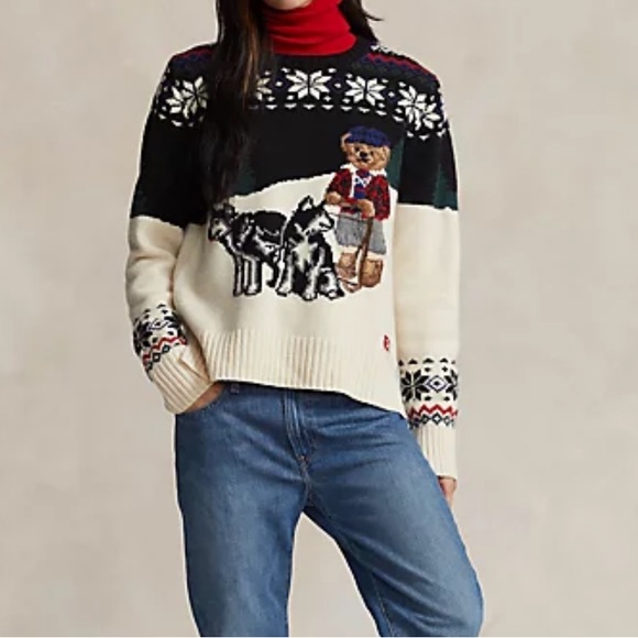 ❌SOLD❌WMNS Polo Bear 🧸 Wool-Blend Sweater wolves trees snow - Picture 3 of 4